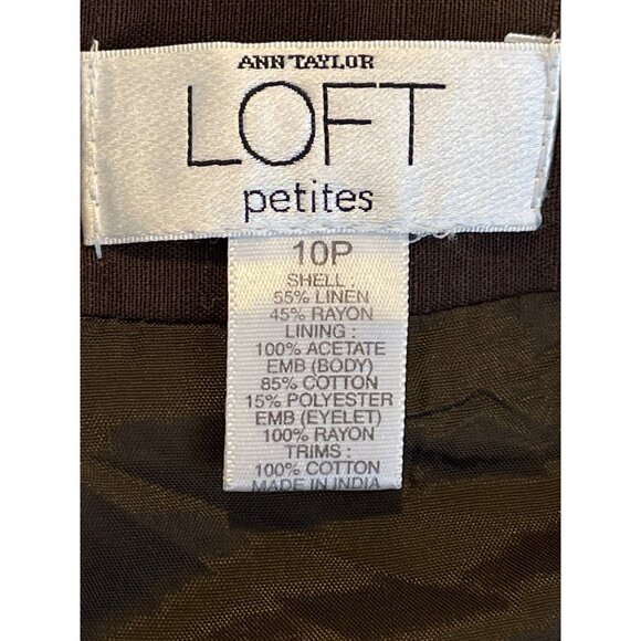 Loft Skirt Womens 10P Petites A Line Brown Linen Blend Embroidered Boho Fall - Picture 10 of 10